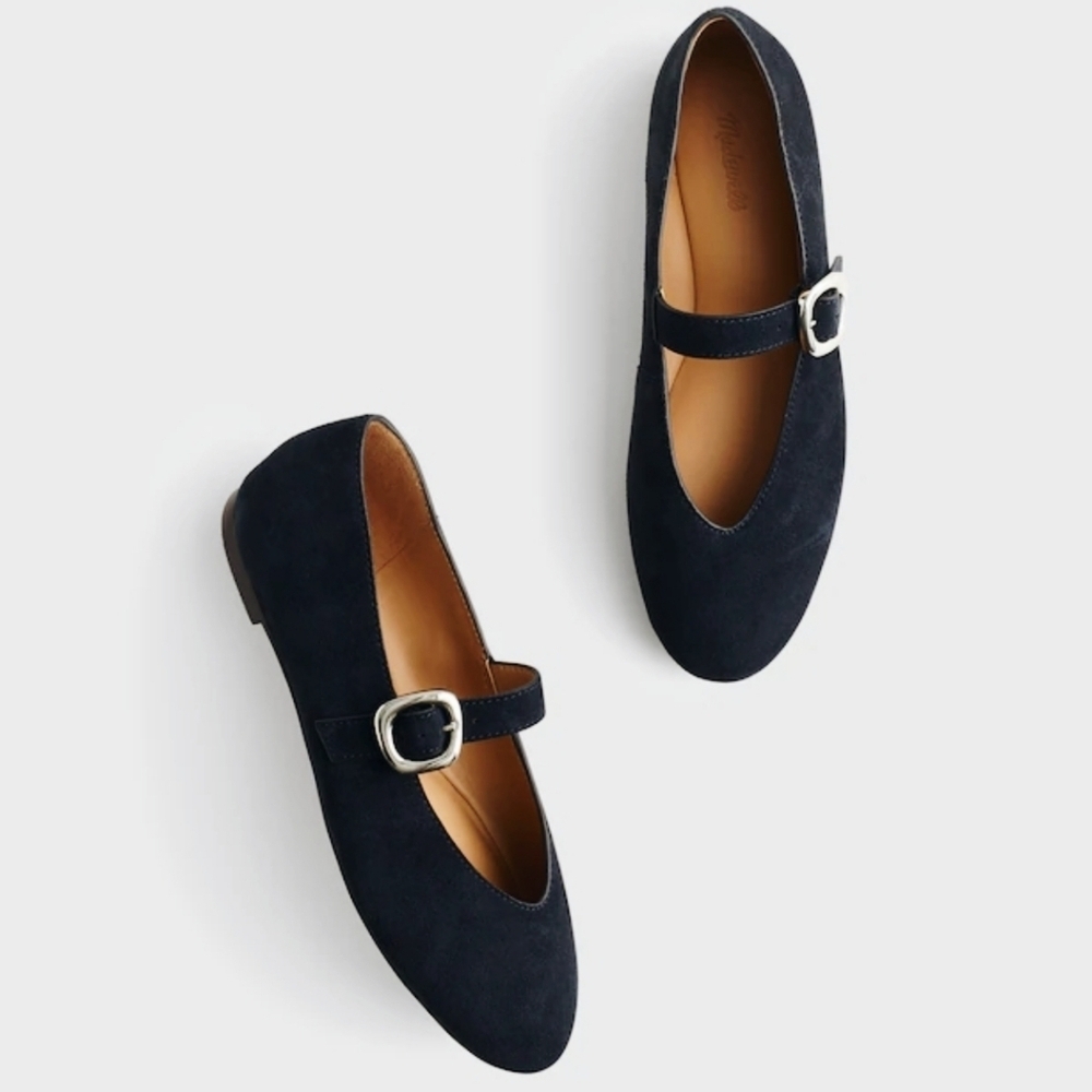 New! Madewell The Remy Mary Jane Flat in Leather Suede Black